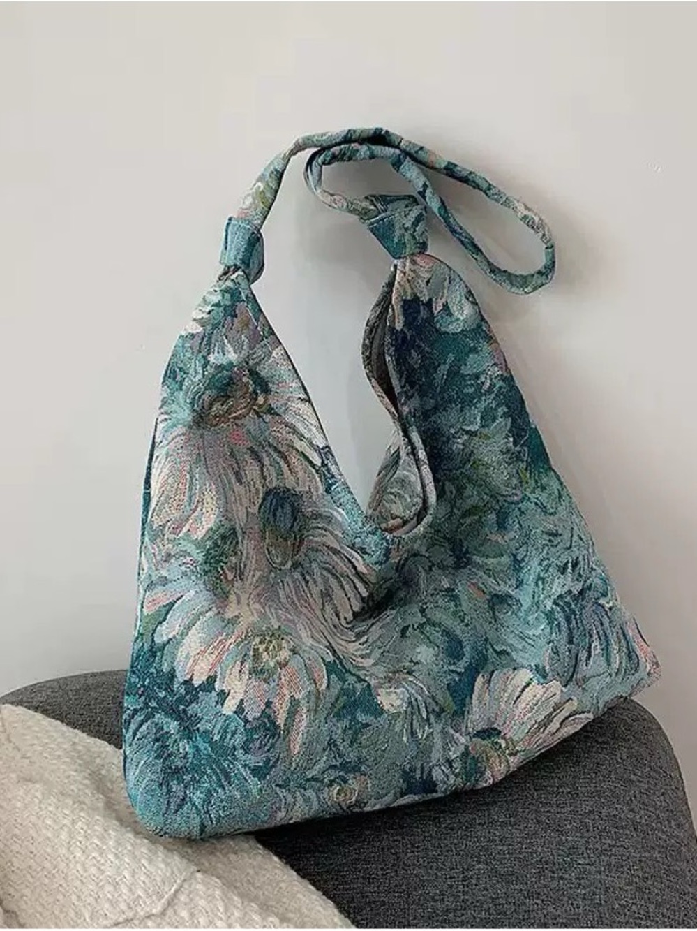 Floral Jacquard Crossbody Bag - Teal Green